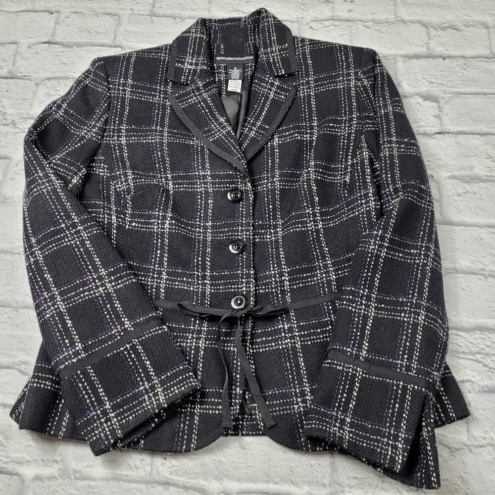 Norton McNaughton Black Plaid Blazer Dark Acadamia Ribbon Tie & Trim size 8